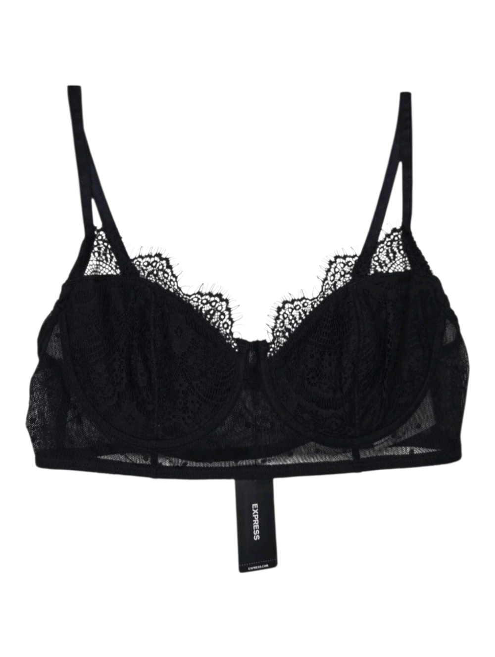 Express Womens Black Romantic Sexy Semi Sheer Lace Wired Bra Size Small